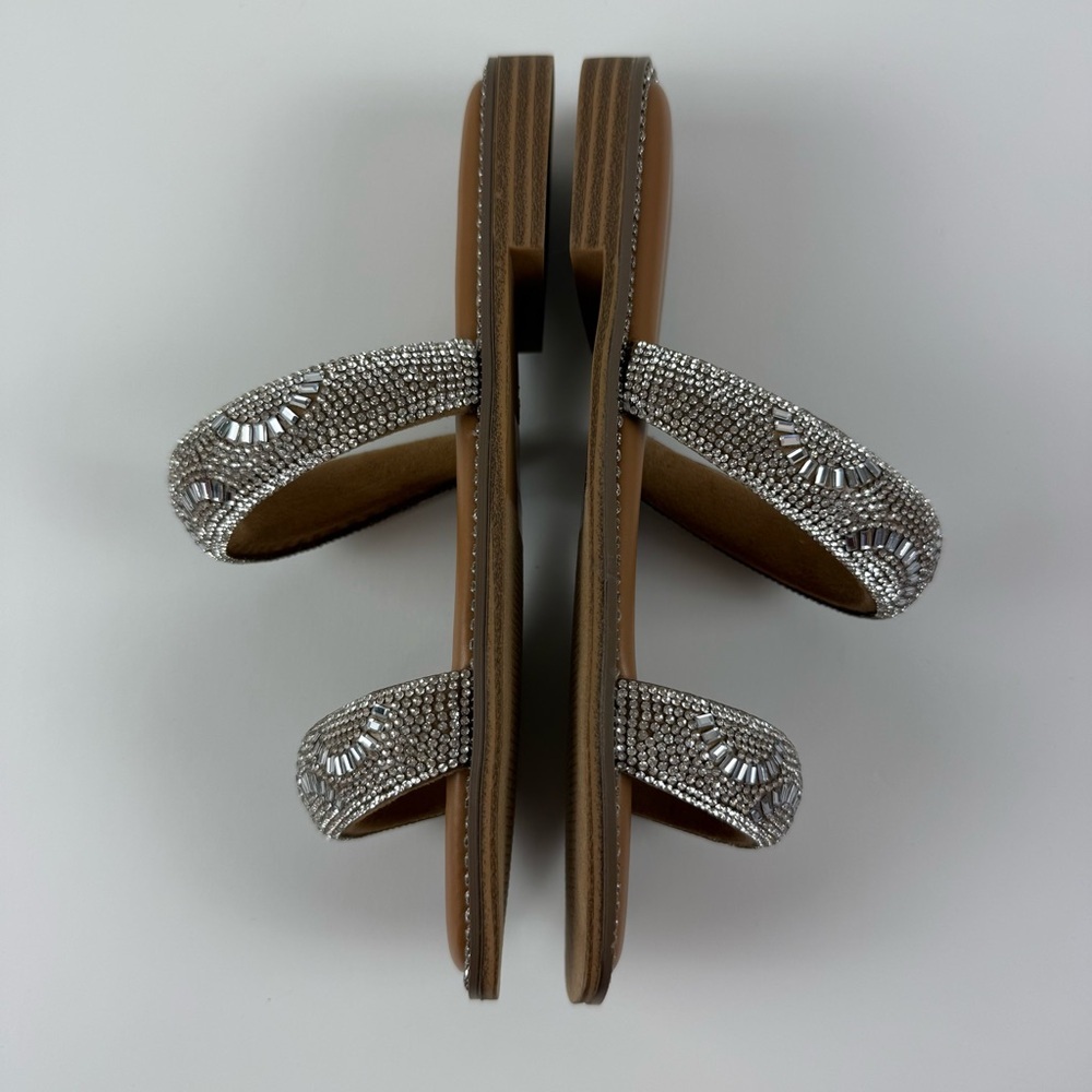 Madden Girl Partly Rhinestone Two-Band Slide Sandals Womens 6 Silver Flats NEW - Picture 6 of 11